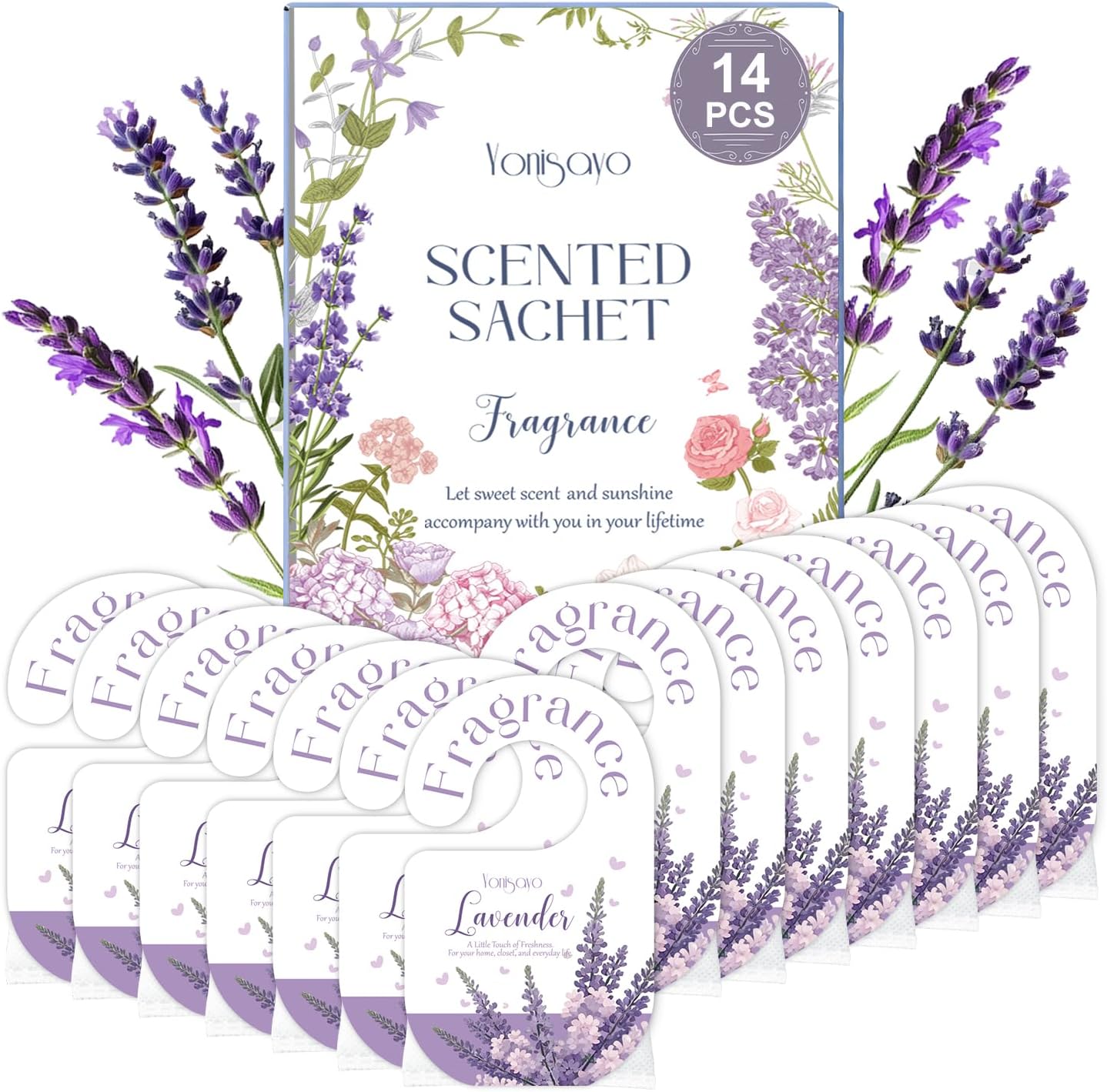 14 PCS Lavender Sachets Bags for Drawers and Closets, Long Lasting Scented Sachets Air Fresheners, Natural Odor Eliminator, Home Fragrance for Wardrobe, Shoe Cabinet, Car & Bathroom Potpourri Bag