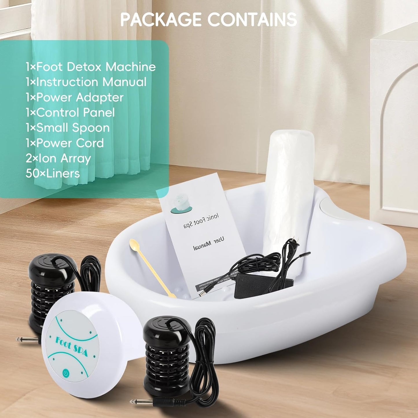 FAHKNS Foot Detox Machine, Professional Detox Foot Spa, Ionic Foot Spa Detox Machine with 2 Arrays, 50 Foot Soaking Bags, 1 Small Spoon, Improve Sleep/Relieve Stress/Detox Cleanse