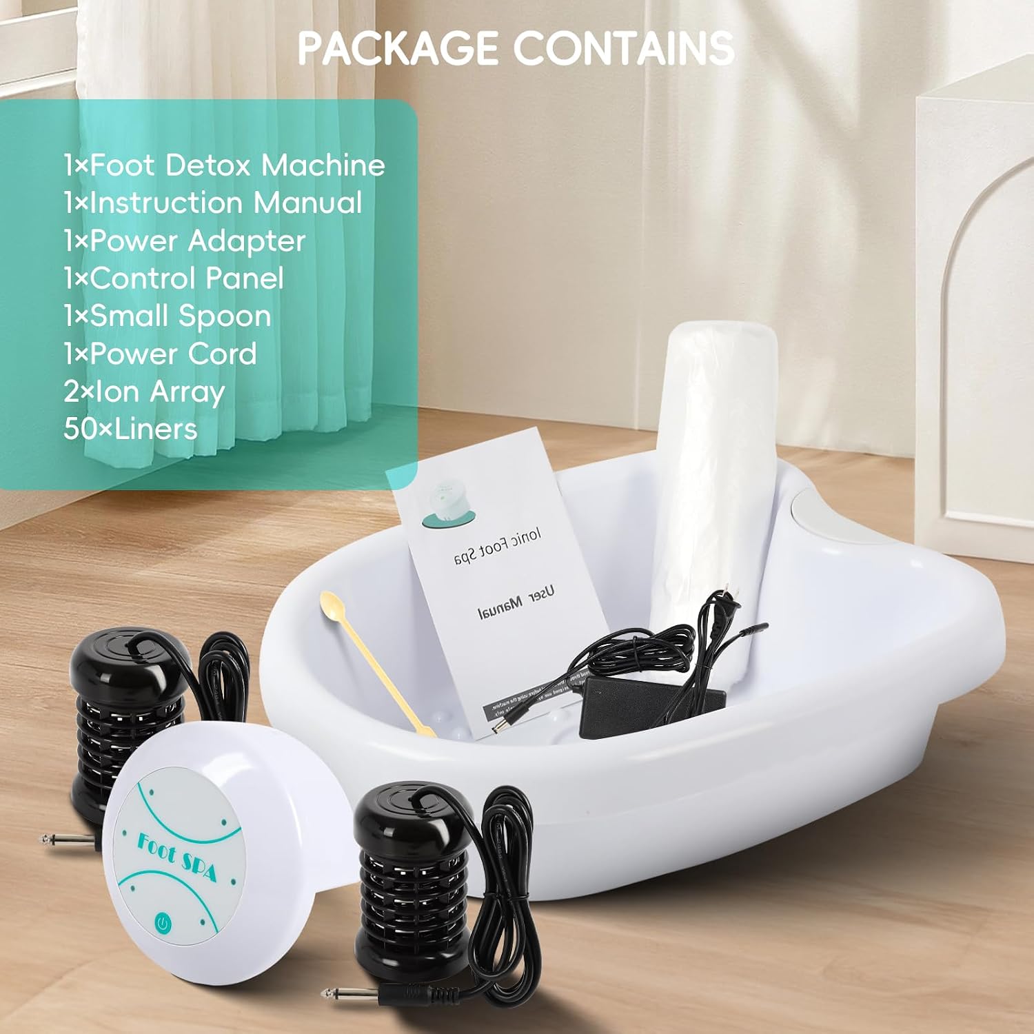 FAHKNS Foot Detox Machine, Professional Detox Foot Spa, Ionic Foot Spa Detox Machine with 2 Arrays, 50 Foot Soaking Bags, 1 Small Spoon, Improve Sleep/Relieve Stress/Detox Cleanse