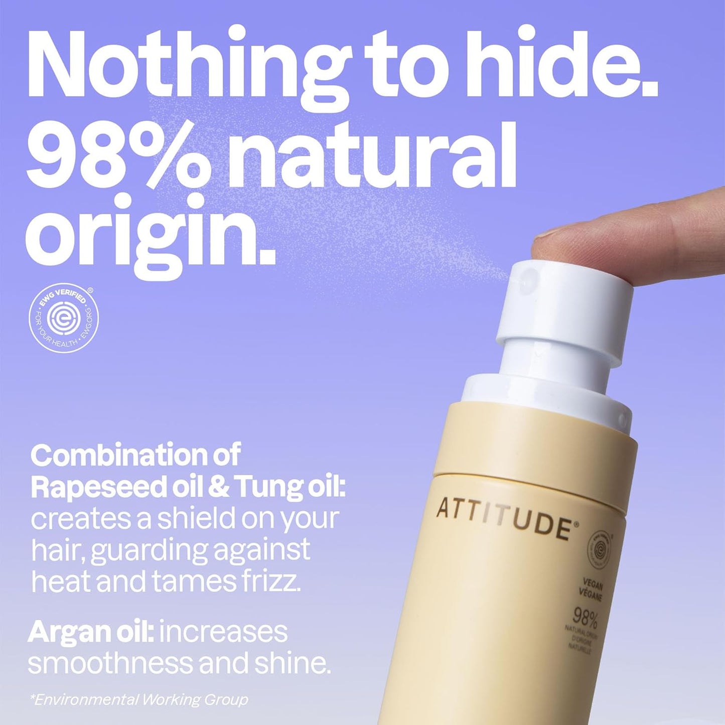 ATTITUDE Nourishing Hair Oil, Frizz Control, Shine Boosting, Vegan Oil Complex for Soft, Smooth Hair, Plant-Based, EWG Verified, Vanilla & White Flower Scent, 3 Oz