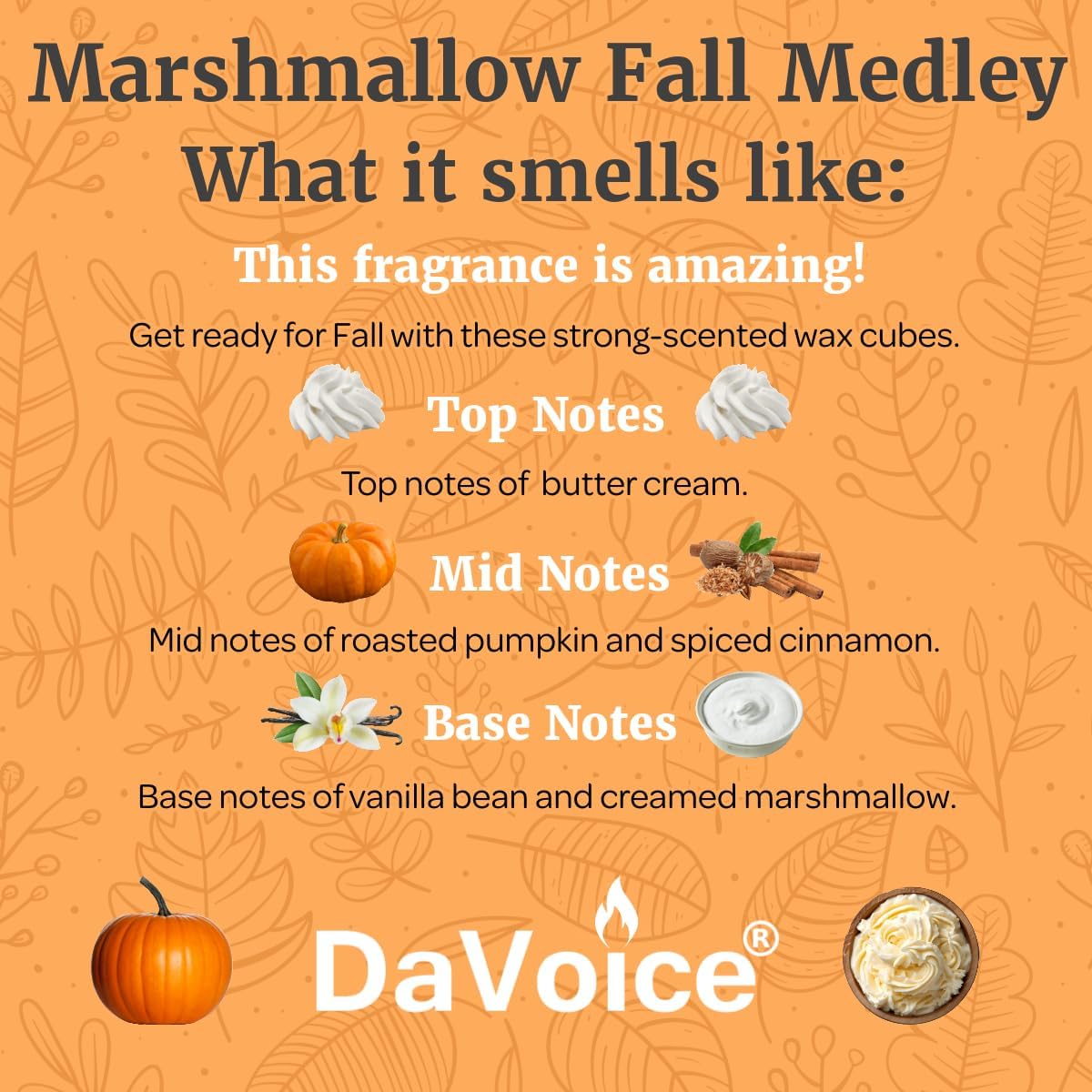 DaVoice Fall Wax Melts Wax Cubes Soy Wax Blend Melt - Pumpkin Wax Melts Vanilla Wax Melts Fall Scents Long Lasting - Fall Scented Wax Melts (Marshmallow Fall Medley, 2.2 oz, 6 Cubes)