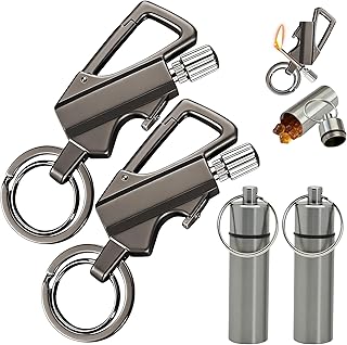 2 Pack Permanent Match Infinity Lighter with Tinder Storage Canister, Multitool Keychain Bottle Opener, Reusable Waterproof Match Strike Anywhere, Forever for Outdoor Survival, for Men Women