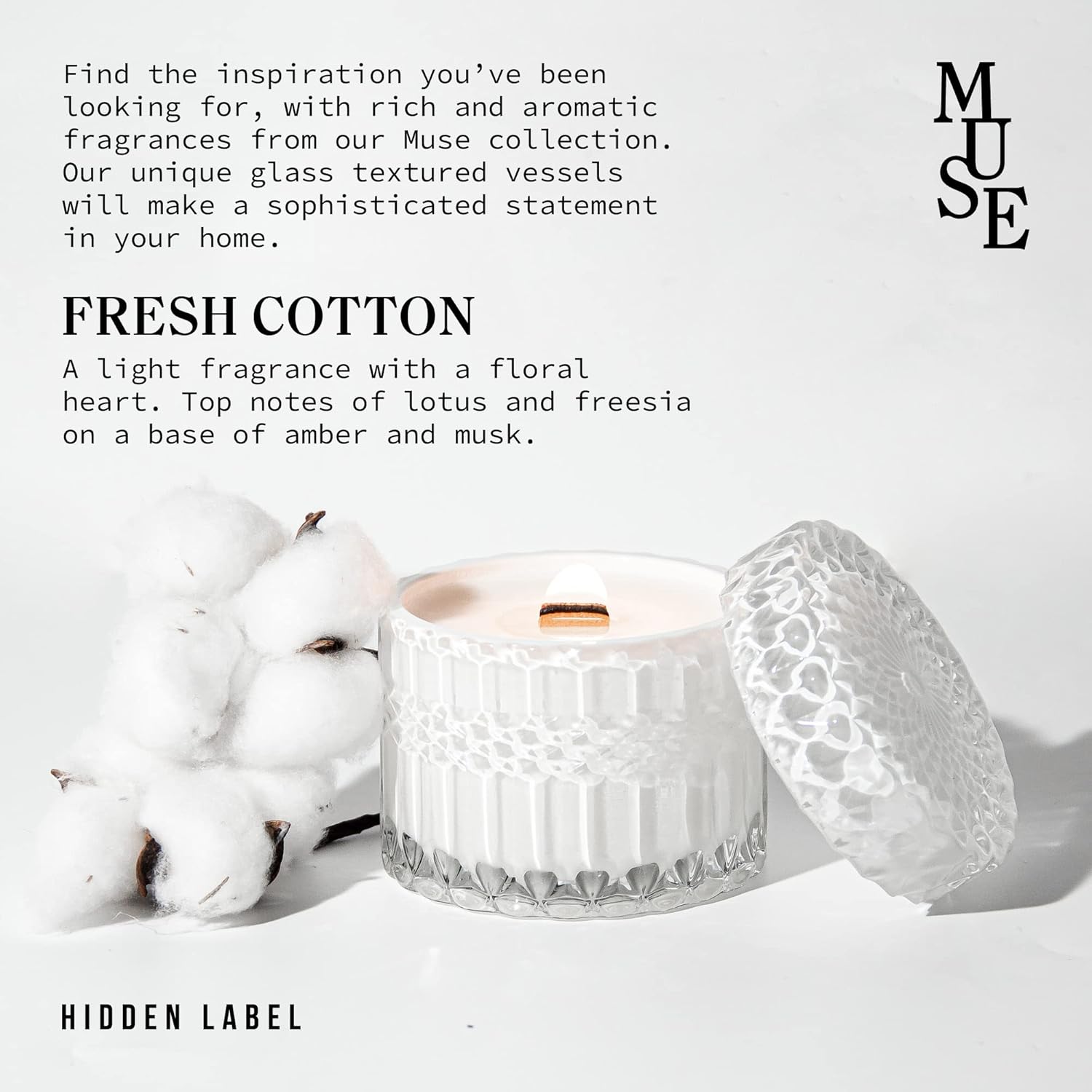 Fresh Cotton Scented Candle, Crackling Wood Wick Candles for Home Scented, 7.4oz Natural Soy Wax, Aromatherapy Candle Gifts for Women on Valentines Day Birthday Mothers Day