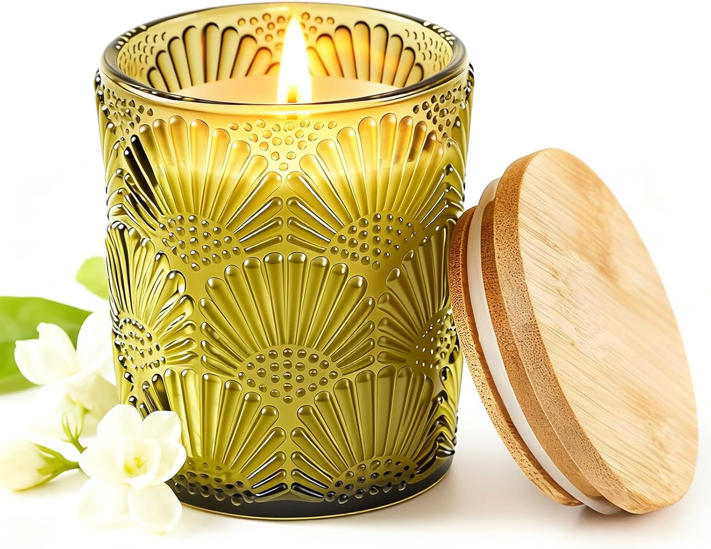 Crenovo Jasmine Scented Candle, 100% Soy Candle 30 Hours Burn, Candle Gifts for Men and Women Valentine Mother’s Day, Friendship Funny Gift for Home Decoration 5oz