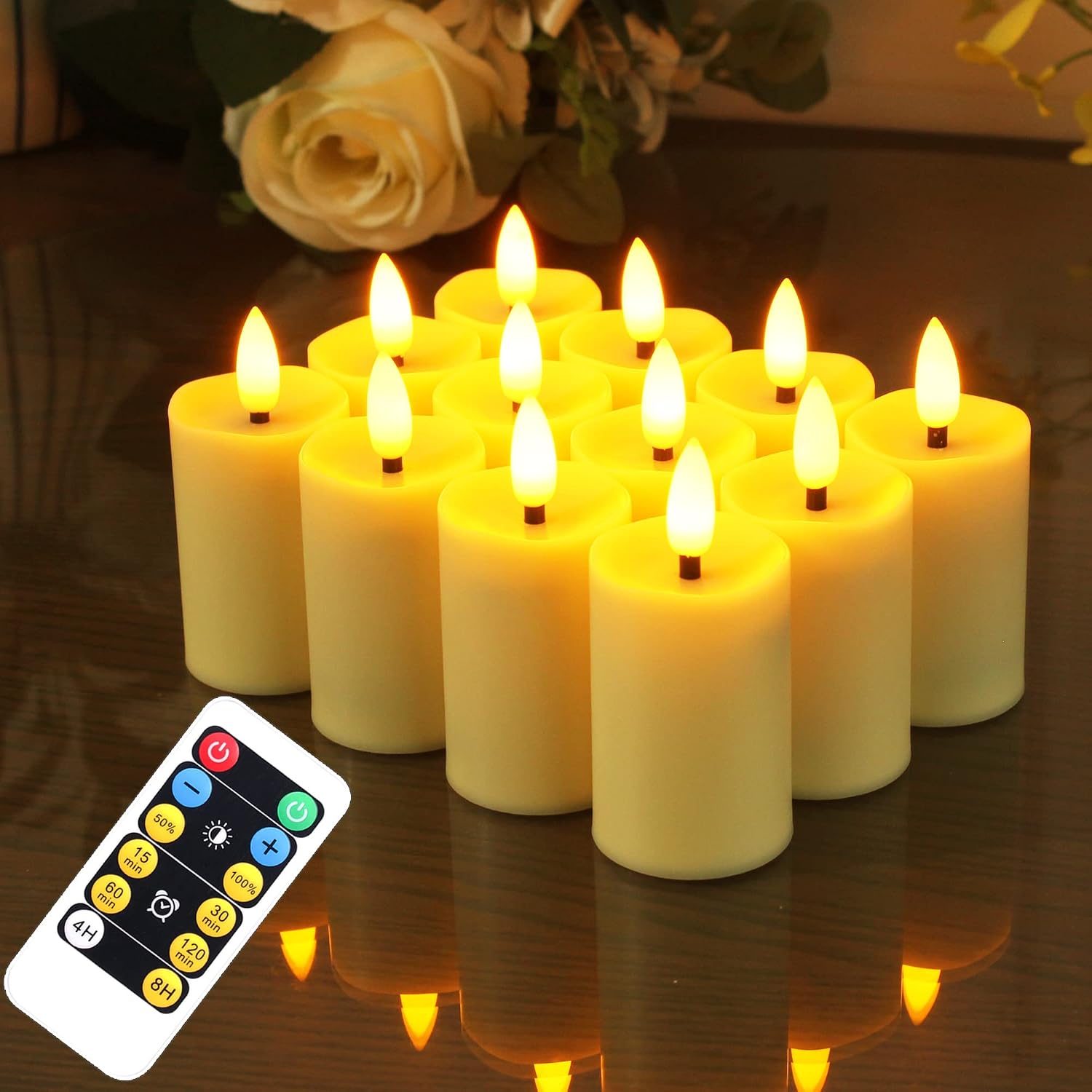 WRalwaysLX max 800hours Use 2AAA Battery (not inluded) 12 Pack Flameless Tea Light with Remote Control, LED Flickering Votive Candles, Indoor Home Decor, Dia3.8CM* H8CM,