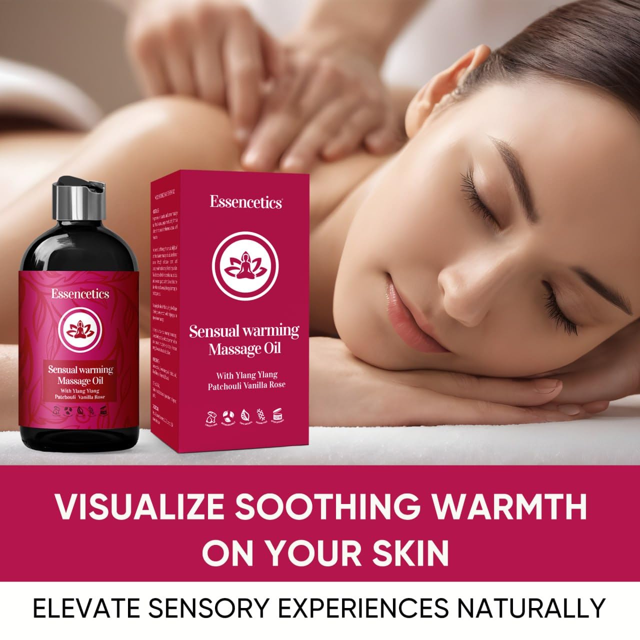 Massage Oil 8 oz - Organic Body Massage Oil with Ylang Ylang, Patchouli & Vanilla Rose - Relaxing Massage Therapy