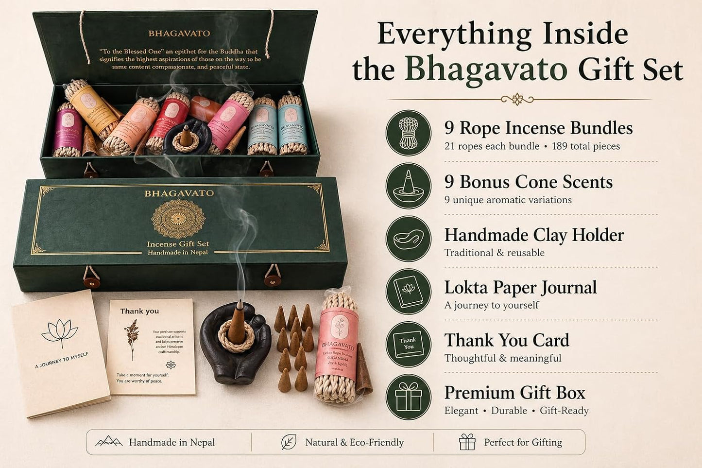 Handmade Himalayan Rope Incense,Eco-Friendly, Aromatic Ambiance, Healing, Purification, Made from Pure Himalayan Herbs (Gift Box Set (Curated Incense Collection of Ropes and Cones))