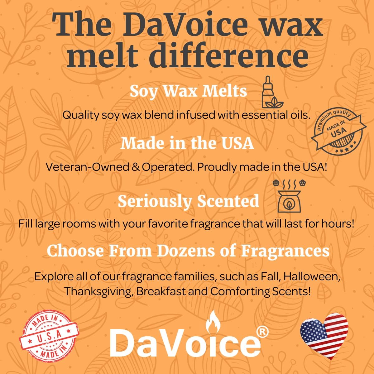 DaVoice Fall Wax Melts Wax Cubes, Premium Soy Wax Blend, Apple Cinnamon Pumpkin Vanilla Wax Melts Fall Scents Long Lasting, Fall Scented Wax Melts (5 Pack Fall Wax Melts Variety Pack, 30 Cubes, 11 oz)