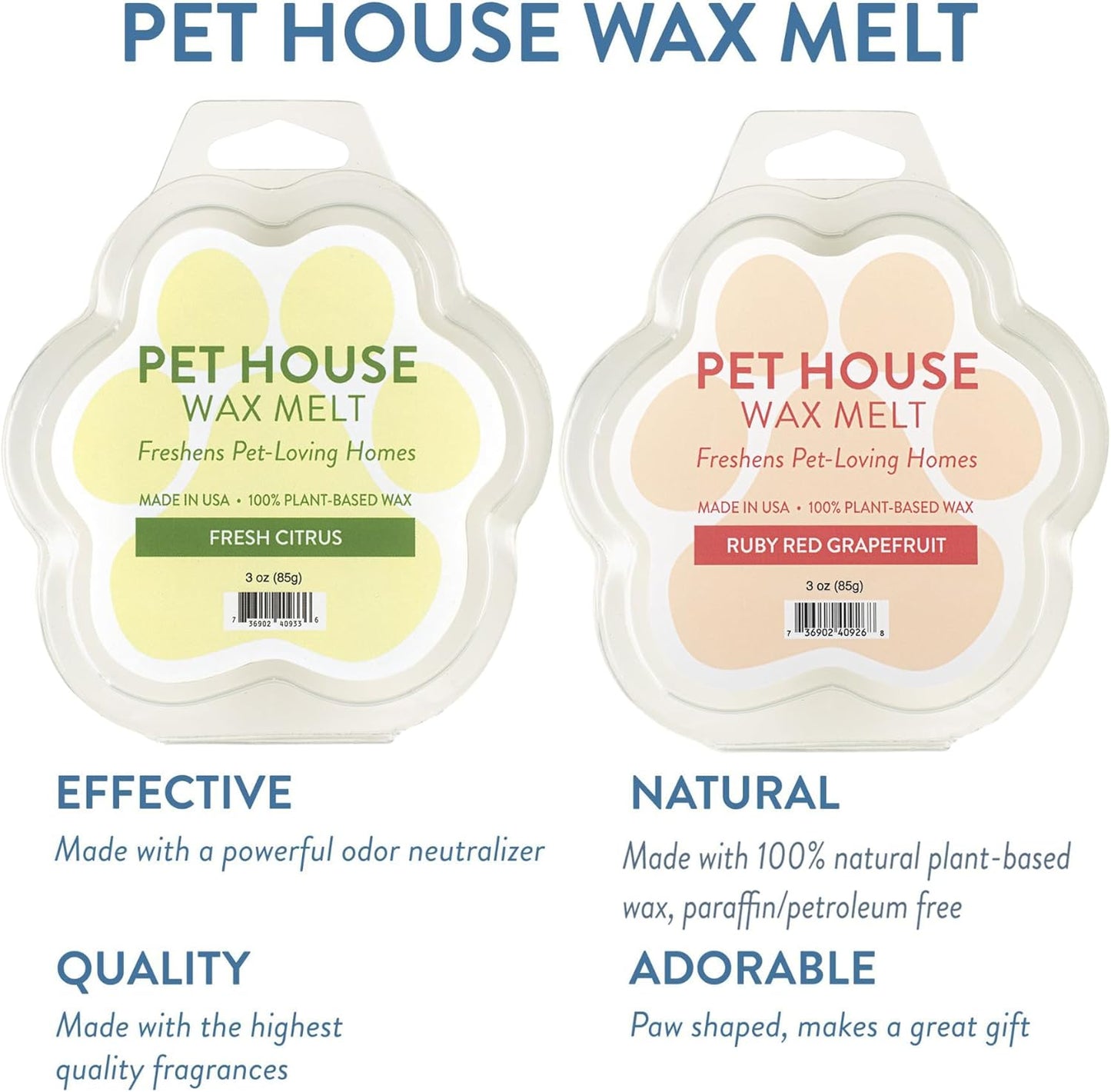 Pet House Fresh Citrus, Ruby Red Grapefruit Scengted Wax Melts - Long-Lasting Plant Based Soy Scented Wax Melts Pet Friendly Pack of 2