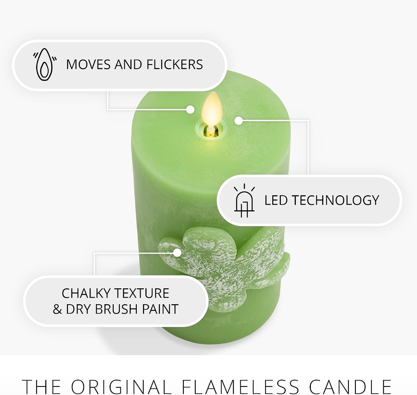 Luminara Lucky Green Shamrock Pillar Candle - Flickering Real-Flame Technology - Flameless LED - Remote Ready - St. Patrick's Day - 3.4" x 6.5"