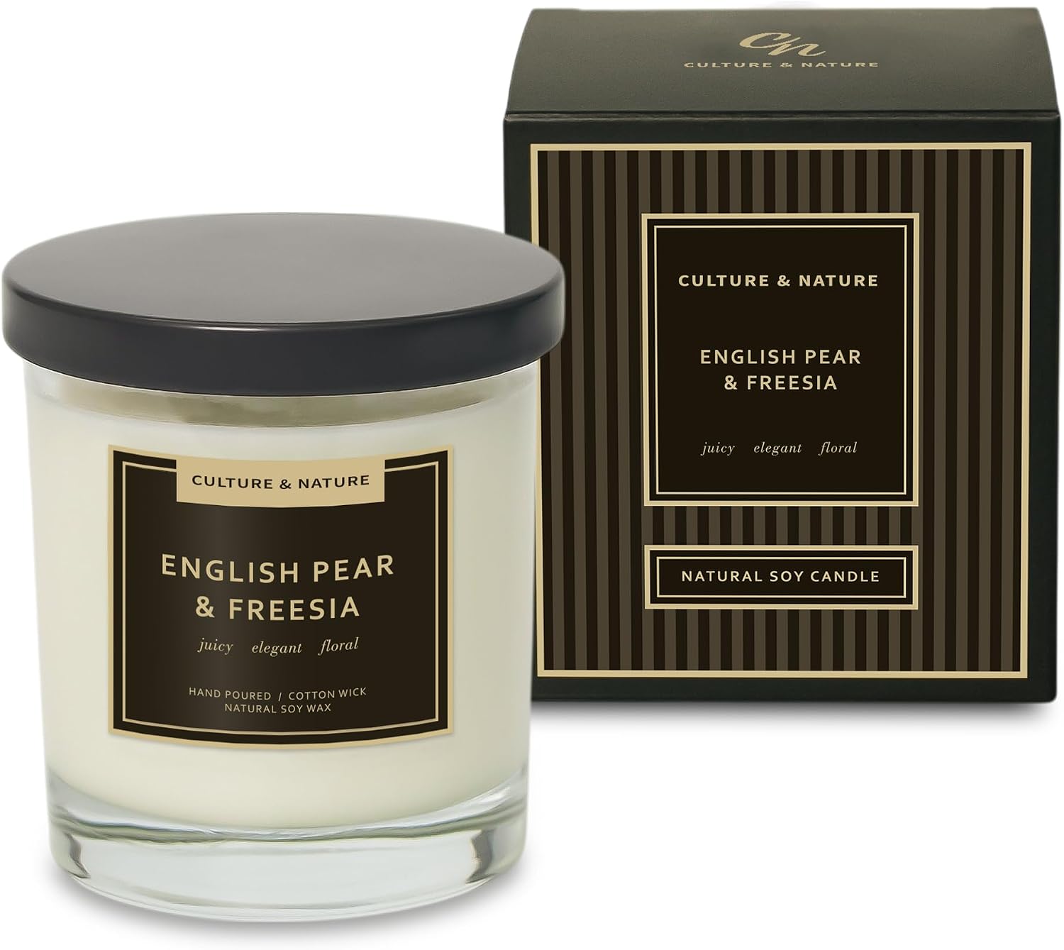 CULTURE & NATURE Natural Soy Wax Candle 7oz English Pear & Freesia Scented
