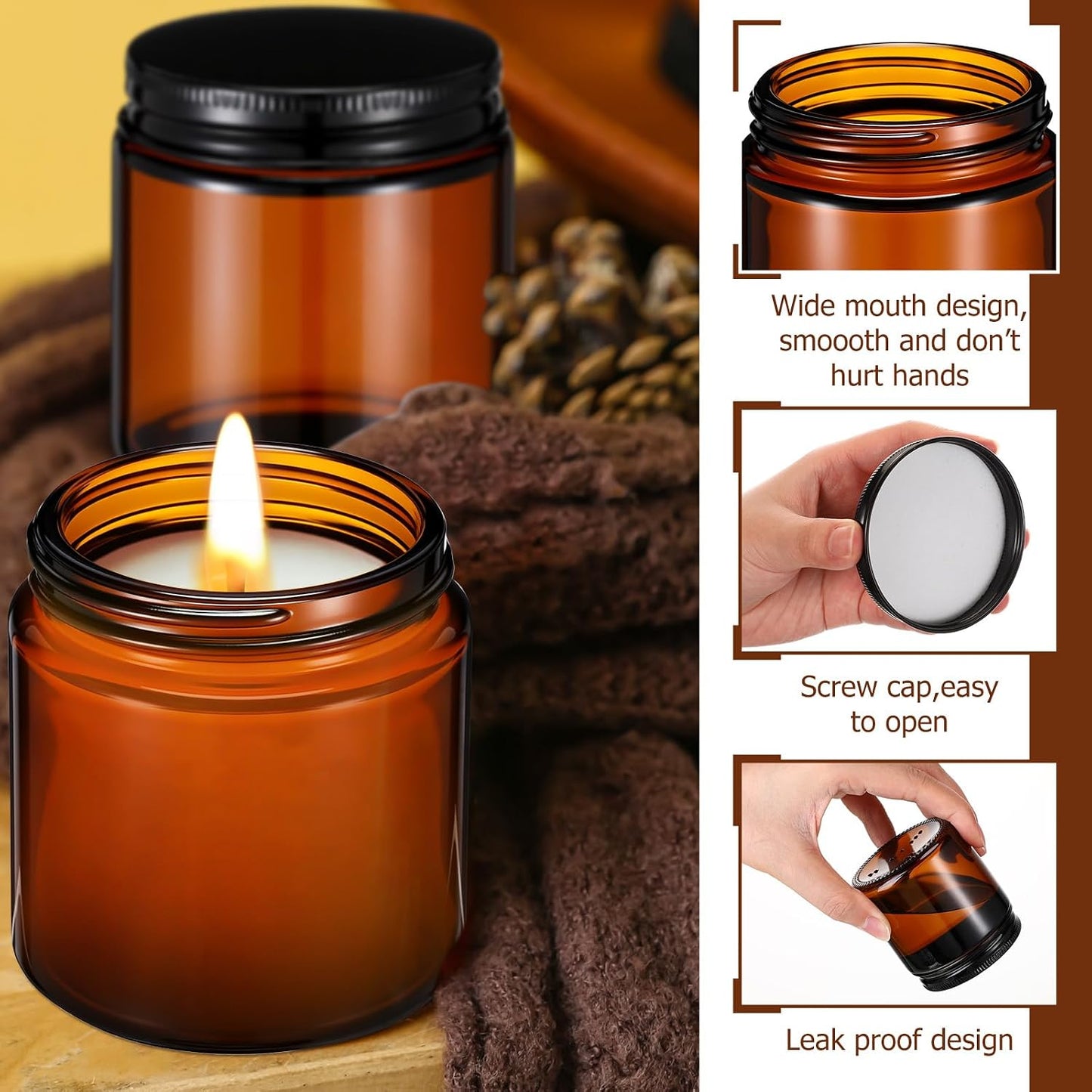 Nuanchu 12 Pack Candle Jar Cover Black Candle Lids Bulk Aluminum Metal Jar Lids Candles Topper Sleeve Twist-Lug Metal Screw Cap Lid for Candles Container Tins Works with Lug Lid Jars DIY Crafts