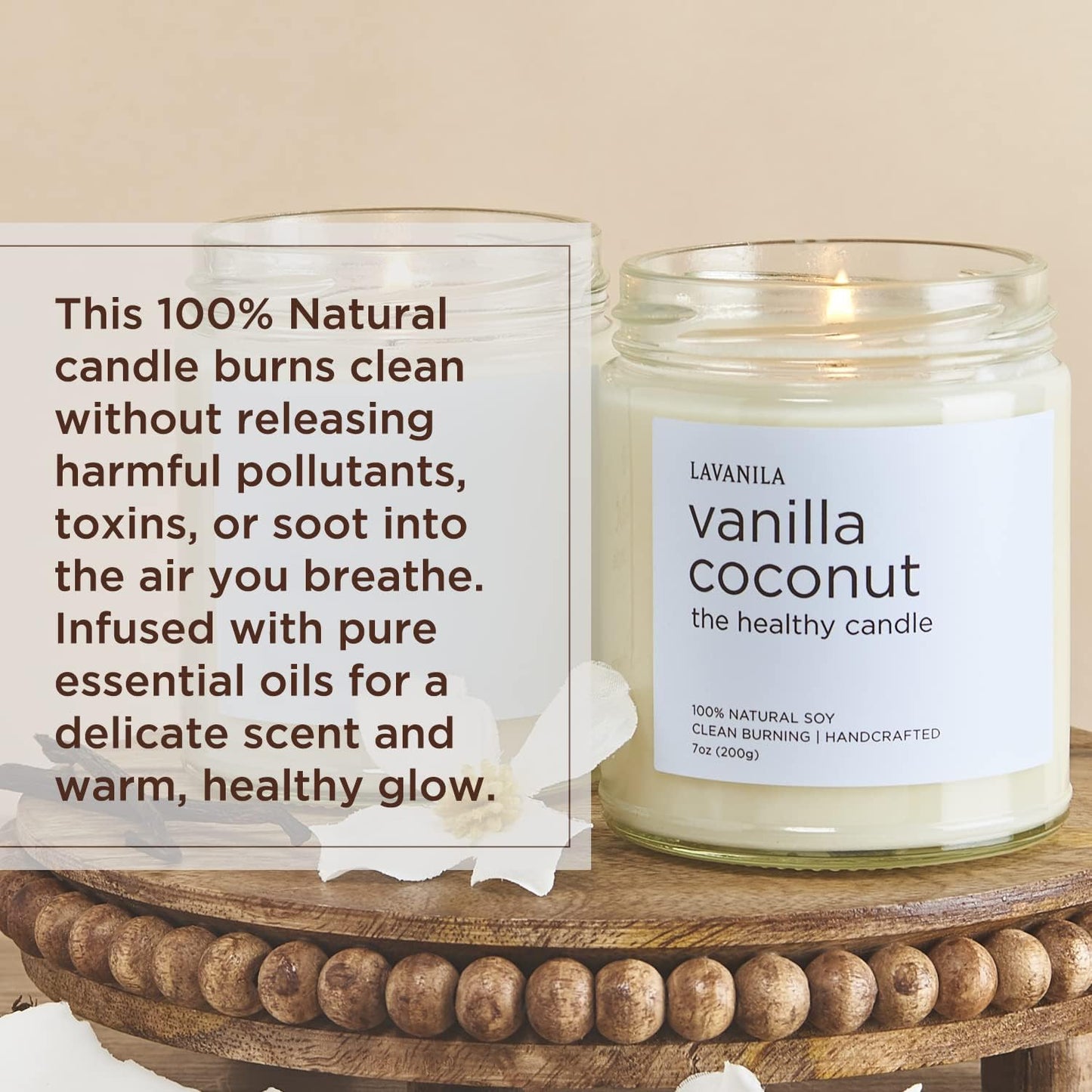 Lavanila Vanilla Coconut Scented Natural Soy Candle (2-Pack) - Handcrafted, Clean Burning 50 Hour Burn Time, 7 oz Each