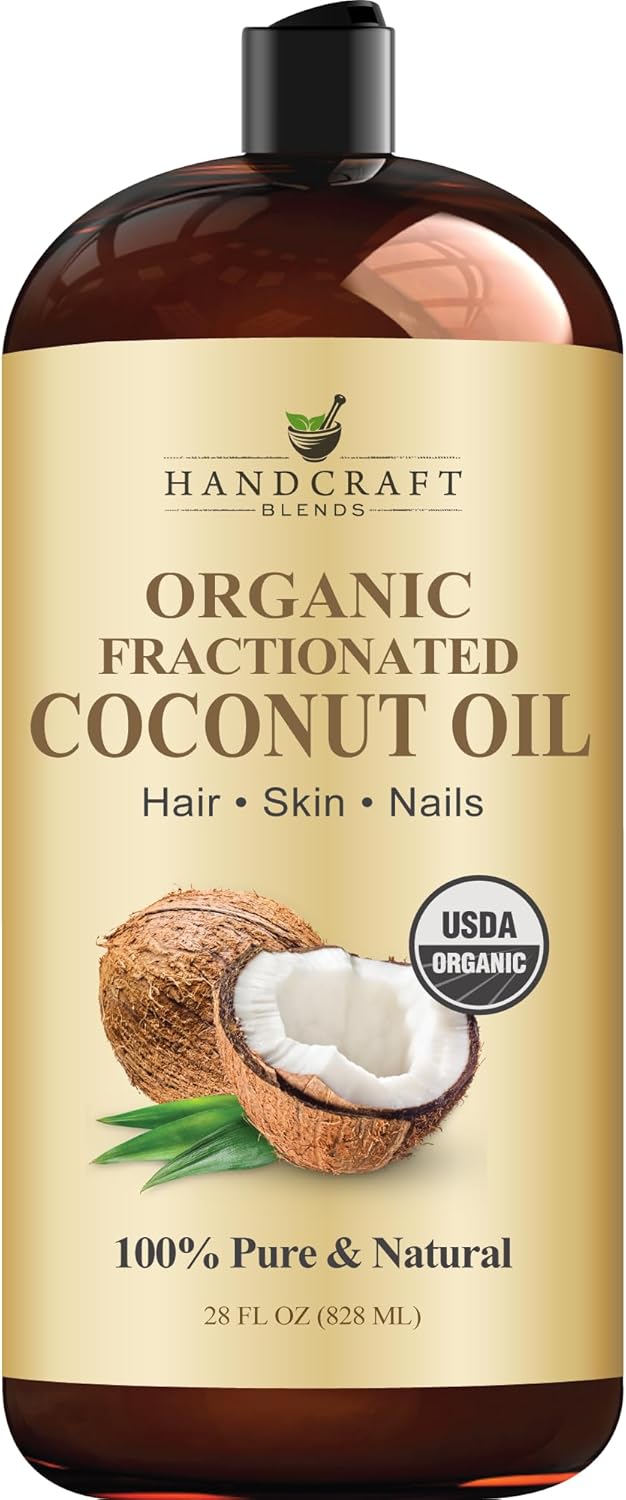 Handcraft Blends Organic Fractionated Coconut Oil | 100% Pure and Natural | Bath & Body Oil | Premium Grade Carrier Oil | Skin | Hair | Body | Massage | Hexane-Free | 28 Fl Oz
