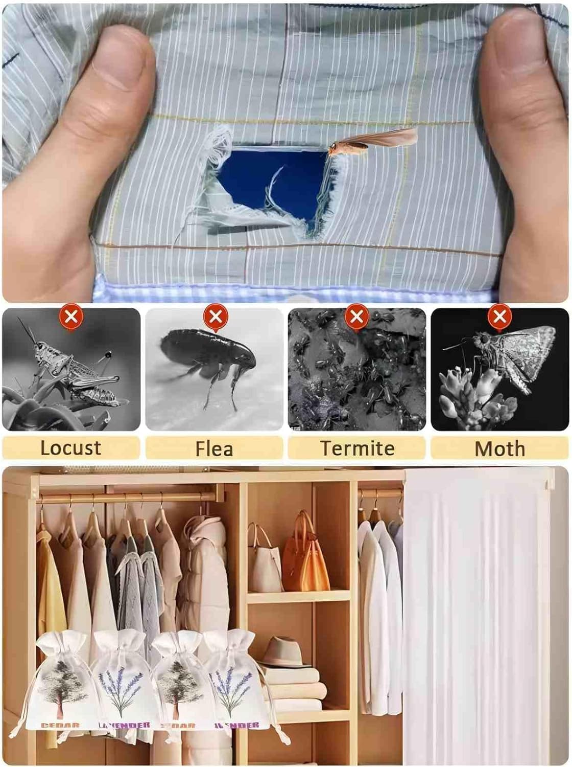 20 Pack Cedar Chips and Natural Dried Lavender Sachets Bags - Stop Clothes Damage, Cedar and Lavendar Home Fragrance Sachets for Drawers and Closets