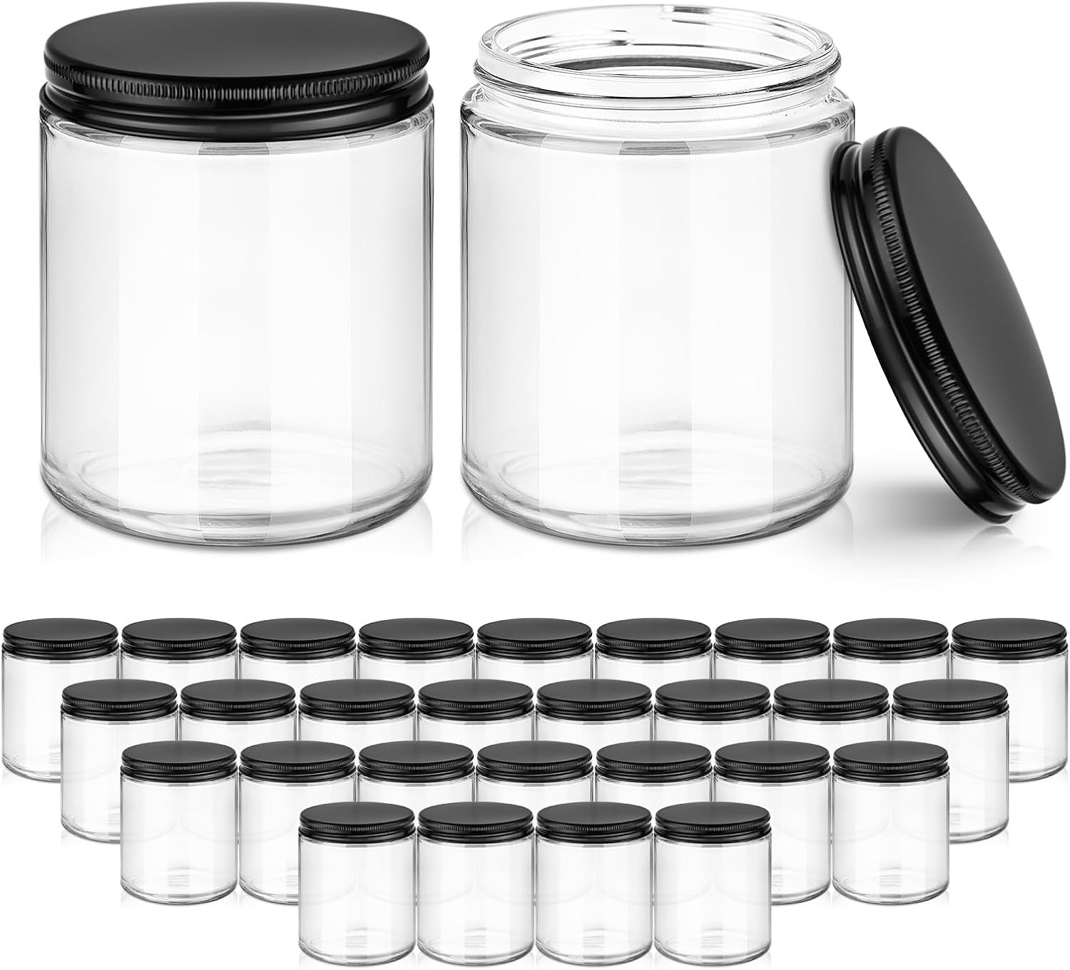 Tecohouse 8 oz Glass Jars with Lids, 30 Pack Candle Jars Canning Mason Jars with Lids, White Labels & Inner Liners, Empty Airtight Round Clear Slime Containers for Cream, Spice, Lotion, Ointments
