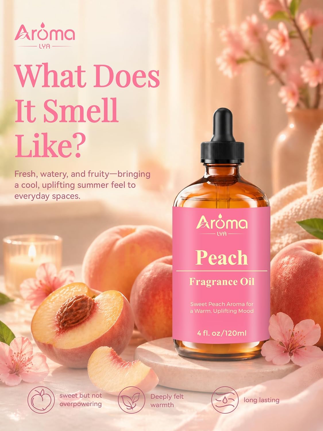 Peach Fragrance Oil - Sweet Peach Scent for Diffusers & Home Fragrance. Juicy, Warm, and Uplifting with a Soft, Comforting Feel