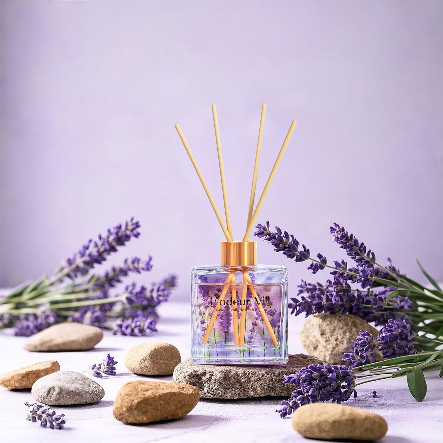 Reed Diffuser Set/Lavender Geranium/3.38 fl.oz（100ML）/1 Pack with 6 Reed Sticks/Home Fragrance Diffuser, Oil Scent Diffuser for Bathroom Shelf Decor.