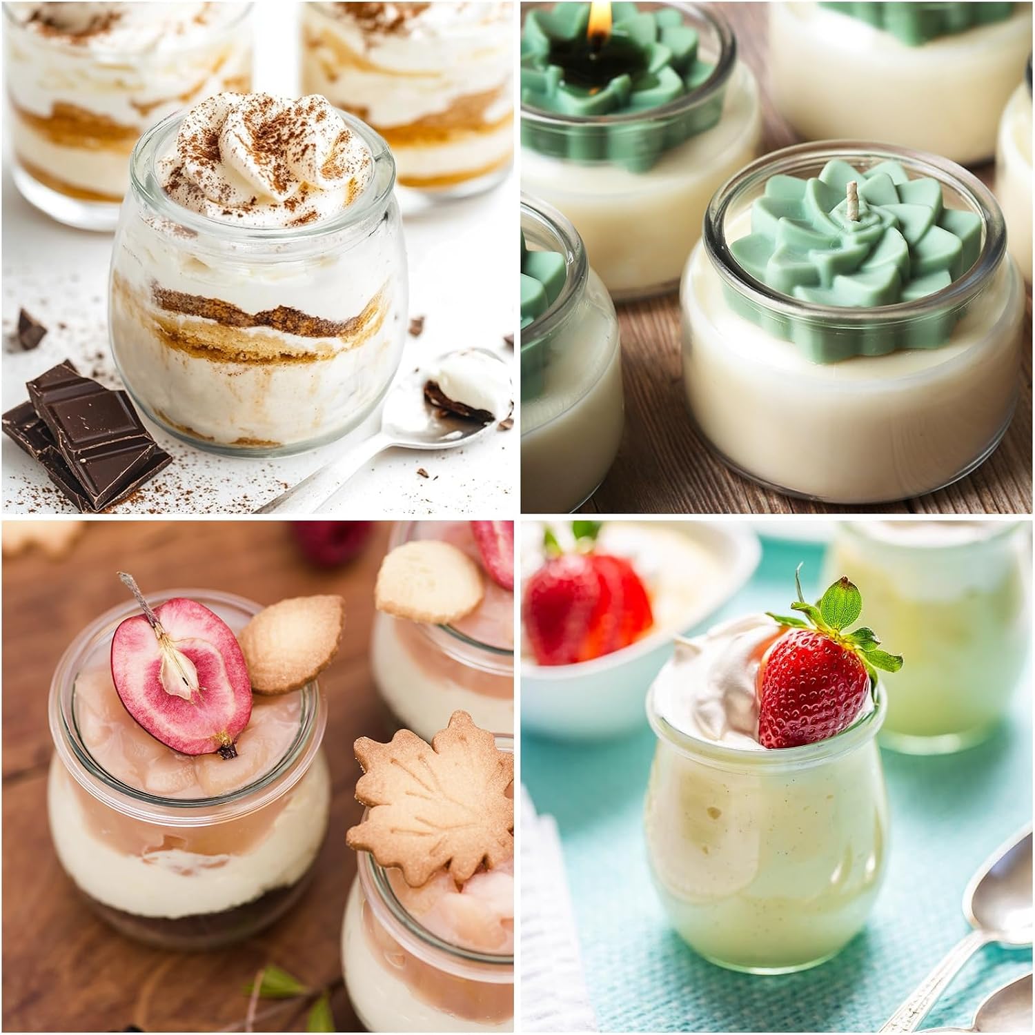 NEWMIAO 20 Pack 7 oz Glass Yogurt Jars with Cork Lids and PE Lids, Glass Pudding Jars Candles Jars, Small Containers for Wedding Favors, Milk, Jam, Honey, Cake, Spices and DIY Gift