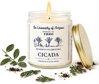 CICADA Campus Mall Scented Candle, Memory No. 1920, University of Arizona Inspired Coconut-Soy Blend Wax, Fresh Cut Grass Green Stems Desert Air Aroma, Hand Poured Arizona Reveries Home Fragrance