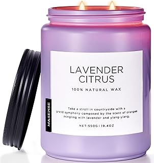 M&SENSE Lavender Citrus Candles, 19.4oz 110H Burn Time Large Natural Soy Candles for Home Scented, Stress Relief Aromatherapy Gifts for Mom Friends Teacher & Spa, Bath, Yoga