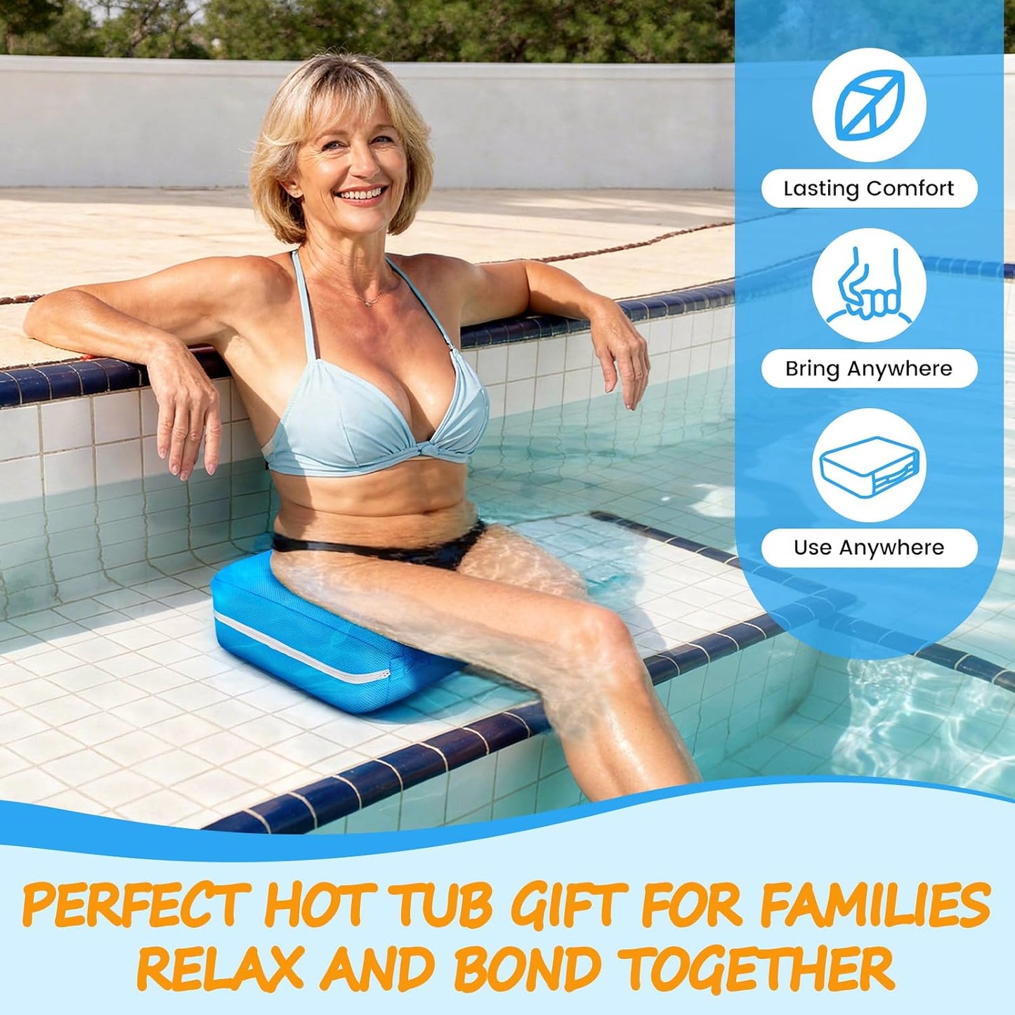 Hot Tub Booster Seat for Adults,Weighted Spa Seat Cushion Raises Seating Height 5 Inch，Non Floating Hot Tub Cushion with Washable Cover for Intex Coleman SaluSpa Spa,Navy Blue