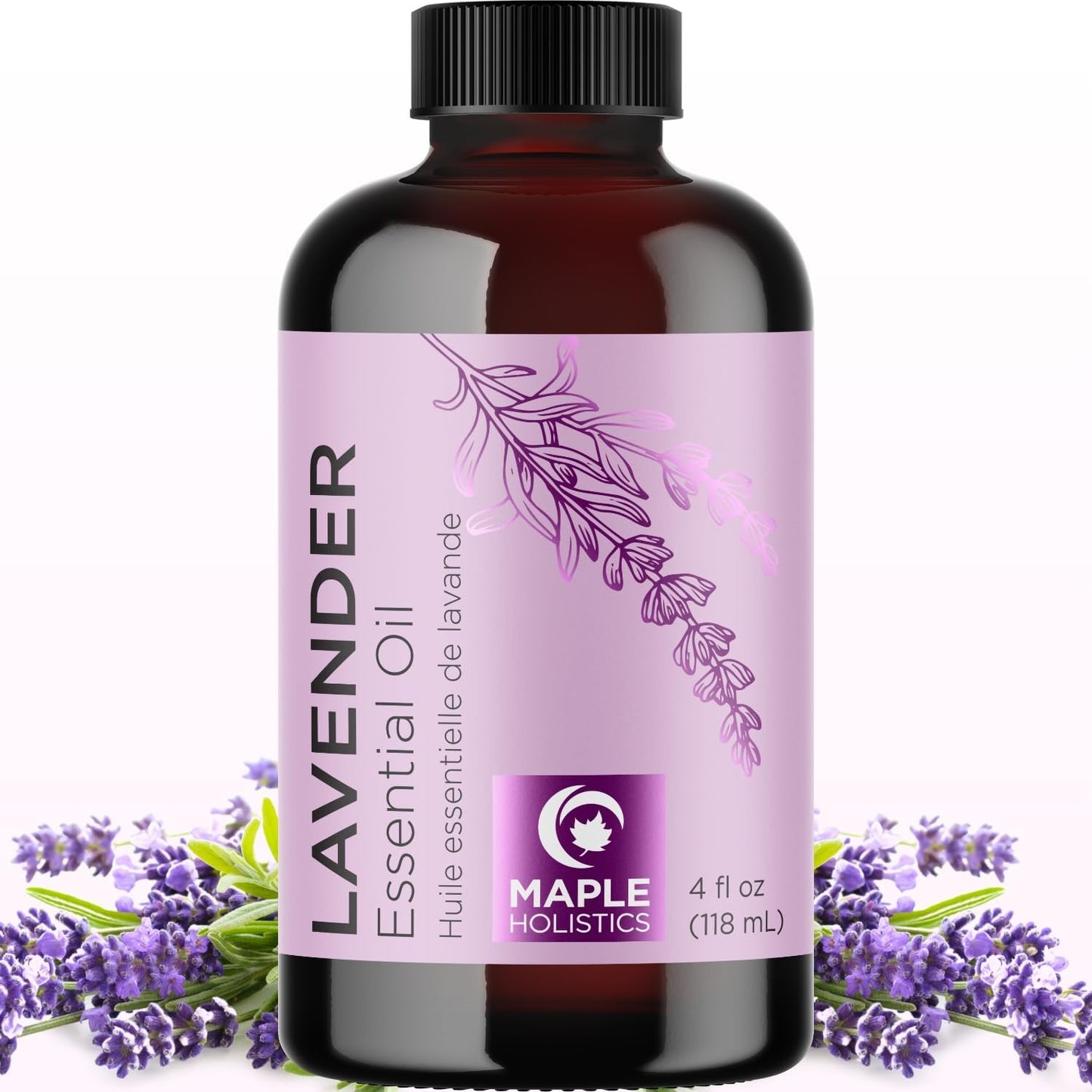 Pure Lavender Essential Oil - Lavender Oil for Hair Skin and Nails Plus Aromatherapy Diffusers Humidifiers Linens and Baths for at Home Spa Self Care - Premium Grade Non-GMO in Glass Bottle (4 Fl Oz)
