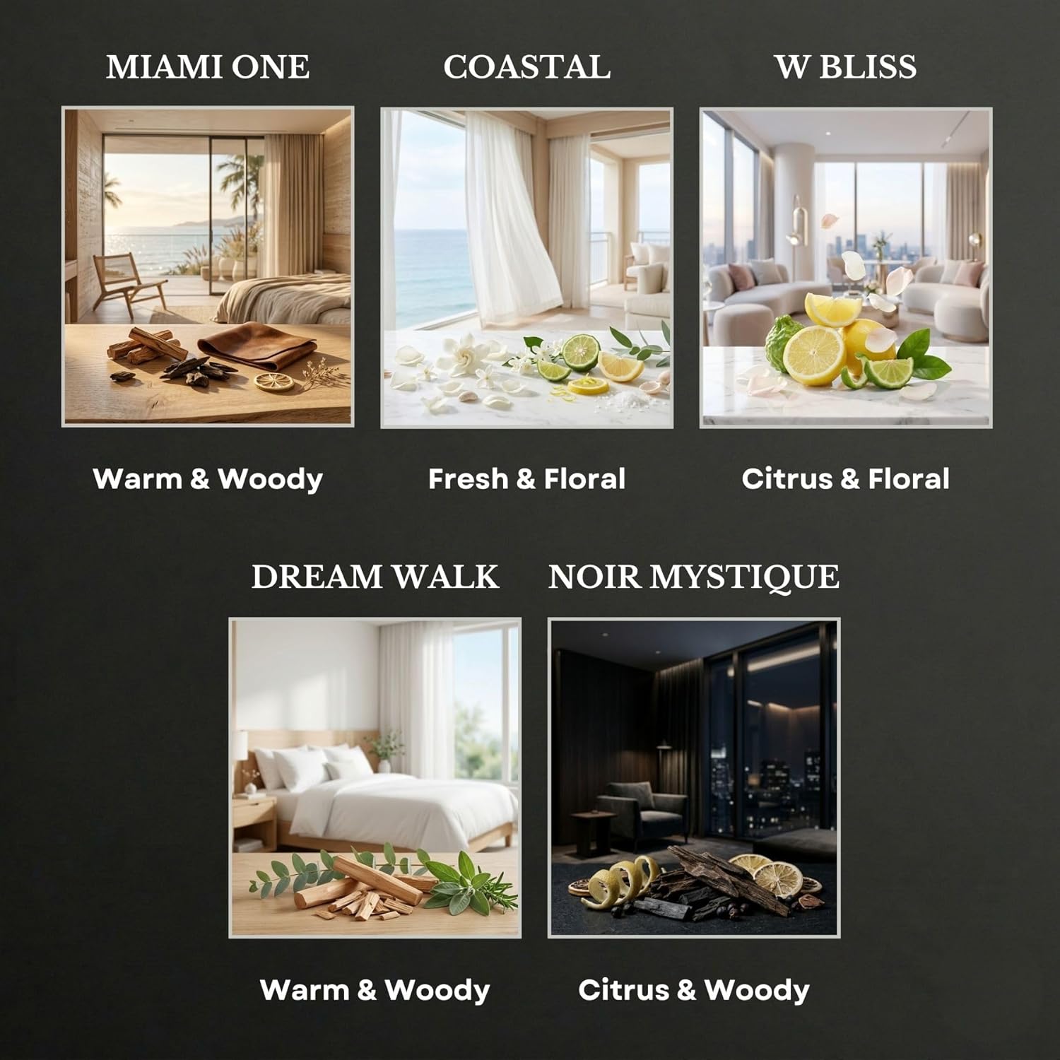 Scentia Luxury Diffuser Essential Oils Set – 5x20ml Discovery Collection, Miami One (Inspired by 1 Hotel Miami, Formerly My Way) Coastal (Formerly Cabana) & White Tea Spa Fragrance