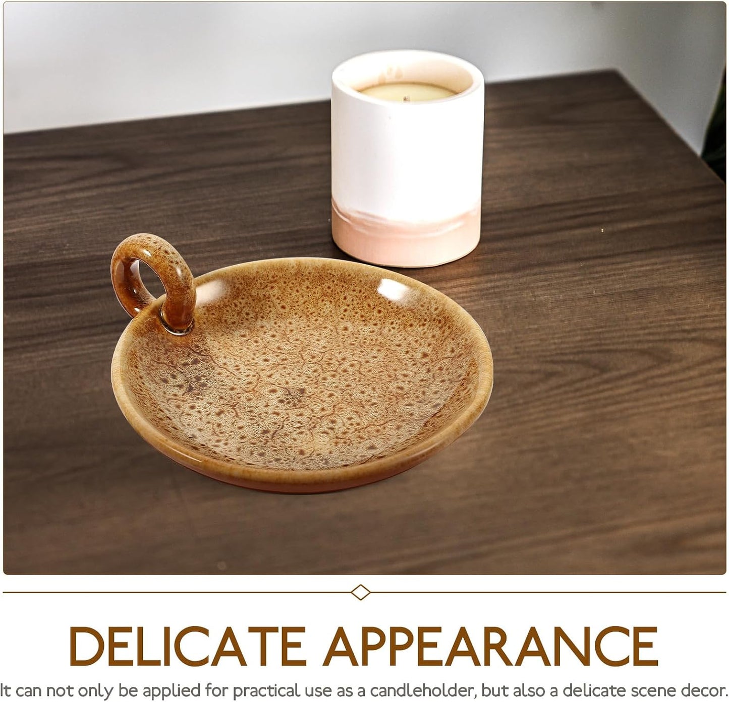 Veemoon Ceramic Candle Plate Decorative Round Candle Display Stand Aroma Holder for Indoor Home Decor Spa Meditation 5.70X4.92X1.77 Inches