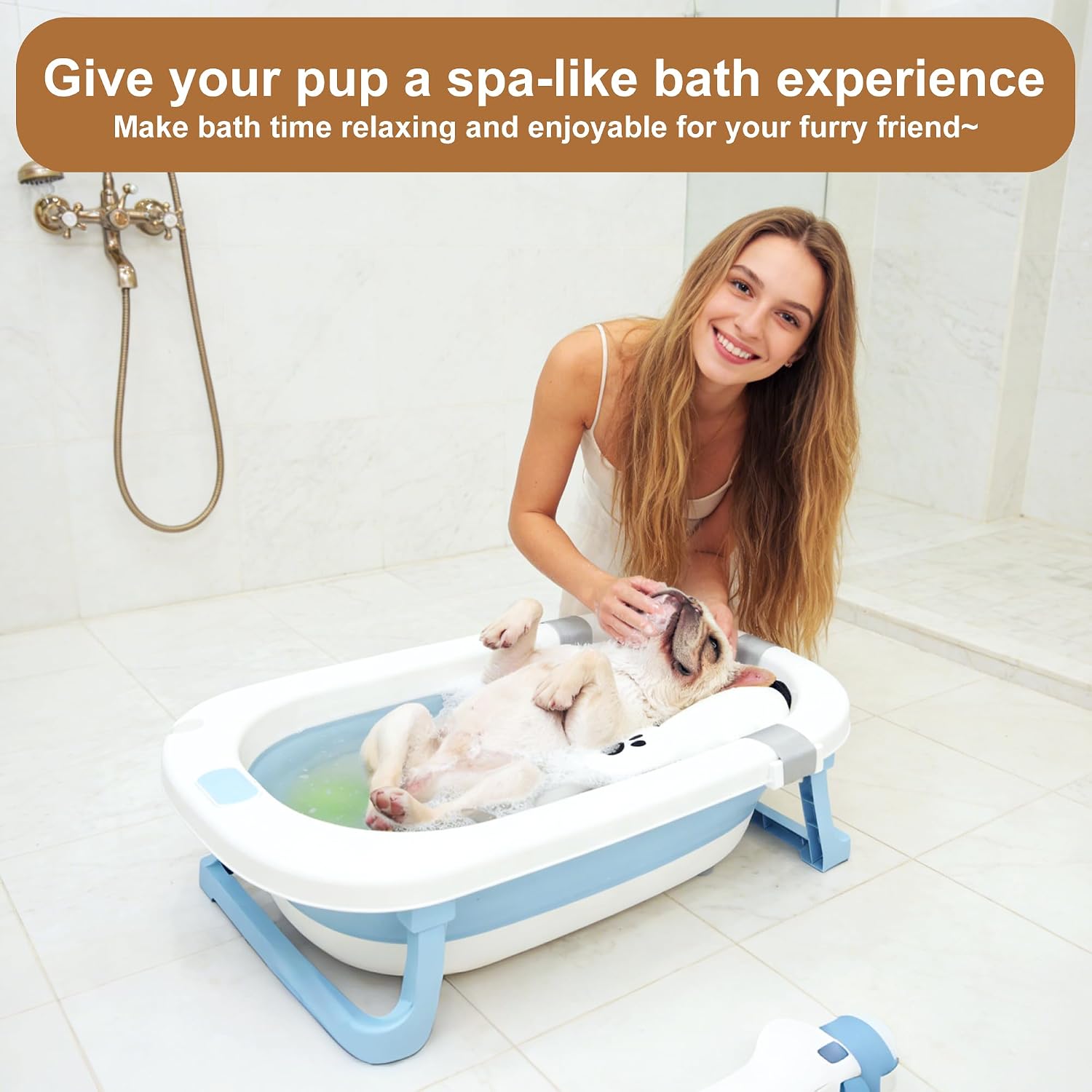 Dog Bathing Comfort mat– Floating Soft Non-Slip Pad with Adjustable Safety Straps for Small & Medium Dogs & Cats, Soothing Bathtub Cushion for Pets