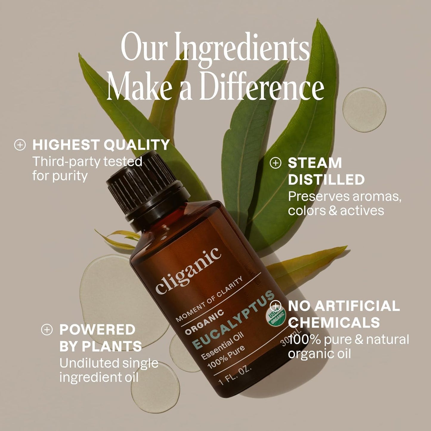 Cliganic USDA Organic Eucalyptus Essential Oil, 100% Pure | Natural Aromatherapy Oil for Diffuser Steam Distilled | Non-GMO Verified