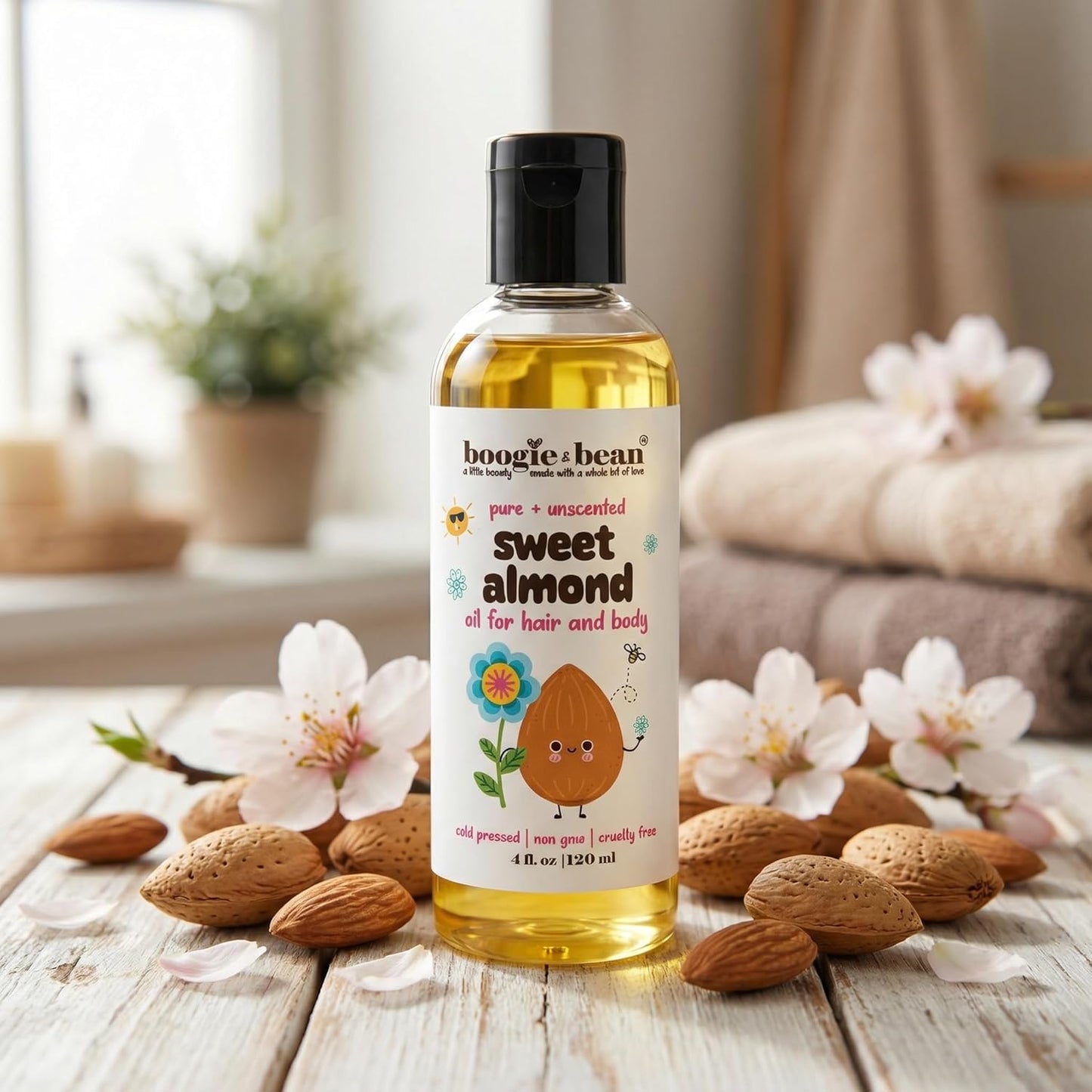 Kids Sweet Almond Oil for Hair and Skin, 100% Pure Prunus Amygdalus Dulcis Oil, NON GMO Moisturizing Oil for Dry Hair, Scalp, Face and Body, Fragrance Free