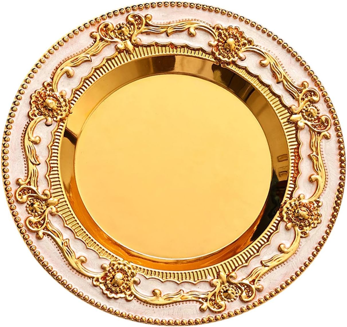 Decorative Serving Tray Round Storage Tray Rings Organizer Jewelry Holder Organizer for Perfume Candle 7.87 Inch- Gold White