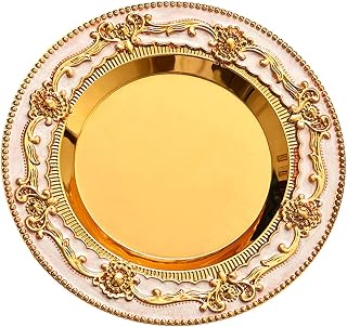 Decorative Serving Tray Round Storage Tray Rings Organizer Jewelry Holder Organizer for Perfume Candle 7.87 Inch- Gold White
