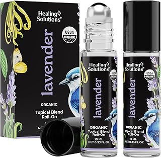 Healing Solutions Lavender Essential Oil Roll-On (2-Pack) - USDA Organic Calming Essential Oil Roller for Sleep & Skin