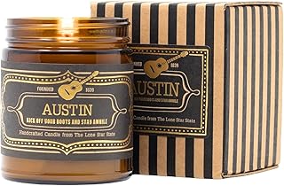 Jackson Vaughn Scented Texas Candle | Aromatherapy Long Lasting Candles Home Fragrance Decor Gifts Hand Poured Soy Wax Blend Notes of Patchouli, Prairie Grass, Mexican Amber 40 Hr Burn 9oz (Austin)