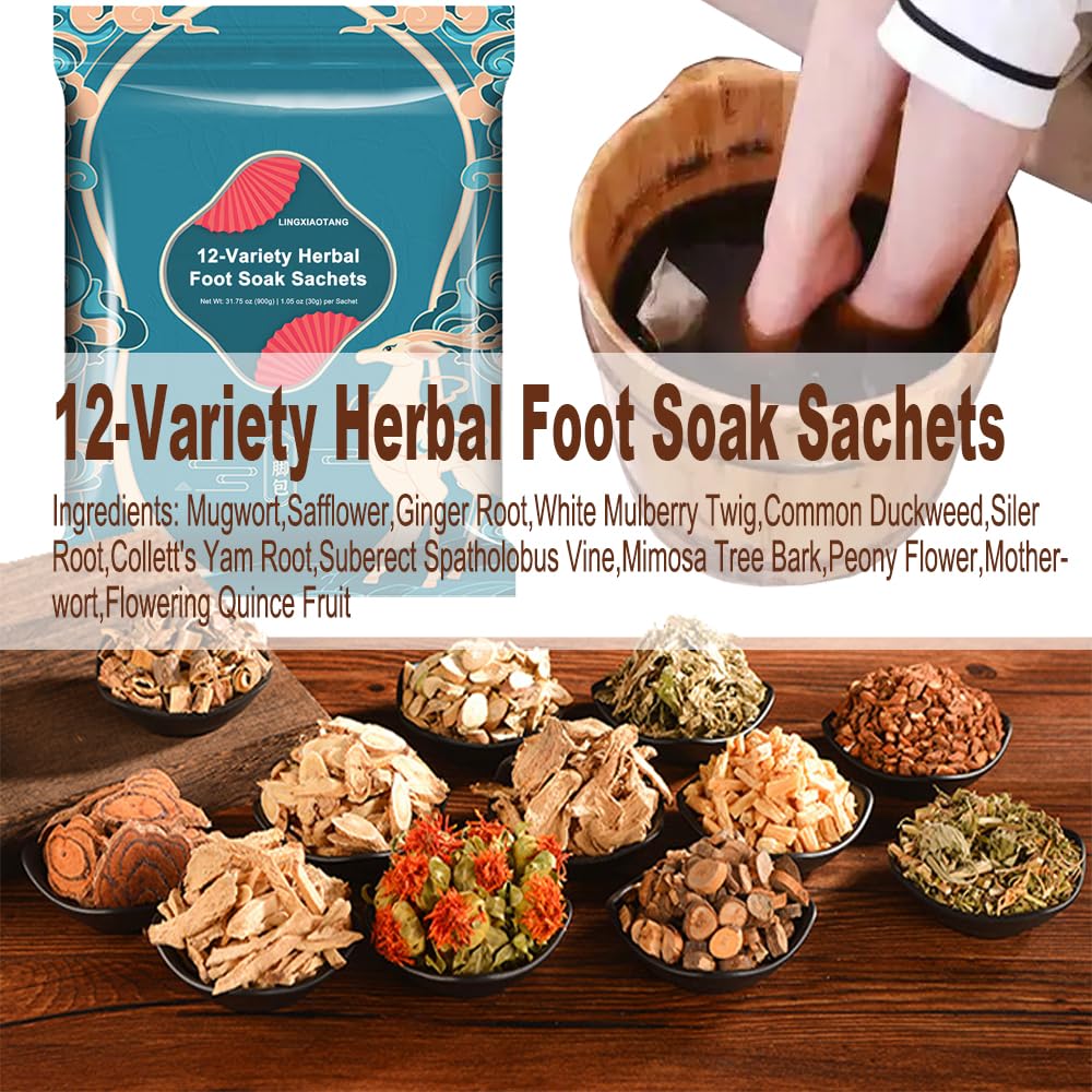 30 Bags Herbal Foot Soak Bag Set,31.74oz Herbal Foot Bath Spa Powder Kits Foot Reflexology Relax ,Mugwort,Ginger &amp; Safflower 900g