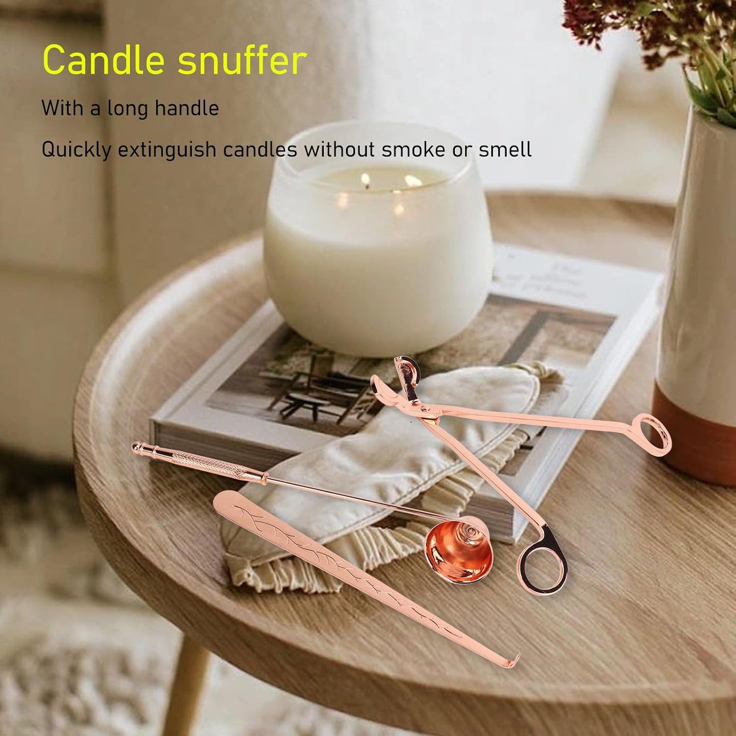 3pcs Candle Wick Trimmer Set, Stainless Steel Candle Accessory Set with Wick Trimmer Snuffer and Dipper, Rose Gold 3 in 1 Candle Care Kit for Home Spa and Gift Use