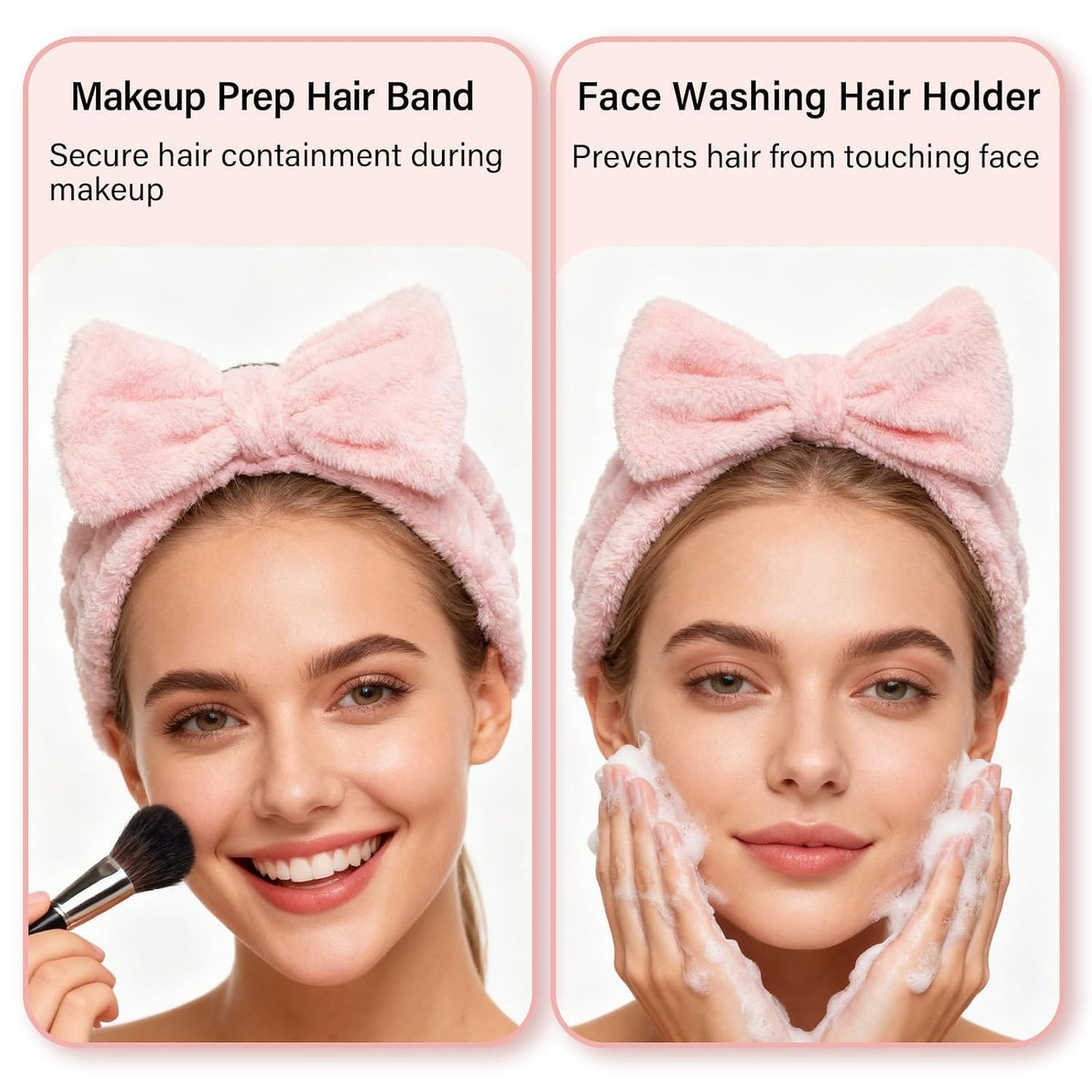 Spa Headbands,Makeup Headbands for Women,Facial Headband Bulk,Soft Coral Fleece Headband for Makeup,Cosmetic Head Wraps,Bow Hair Bands for Face Washing Shower Skin Care (pink, 12pcs)