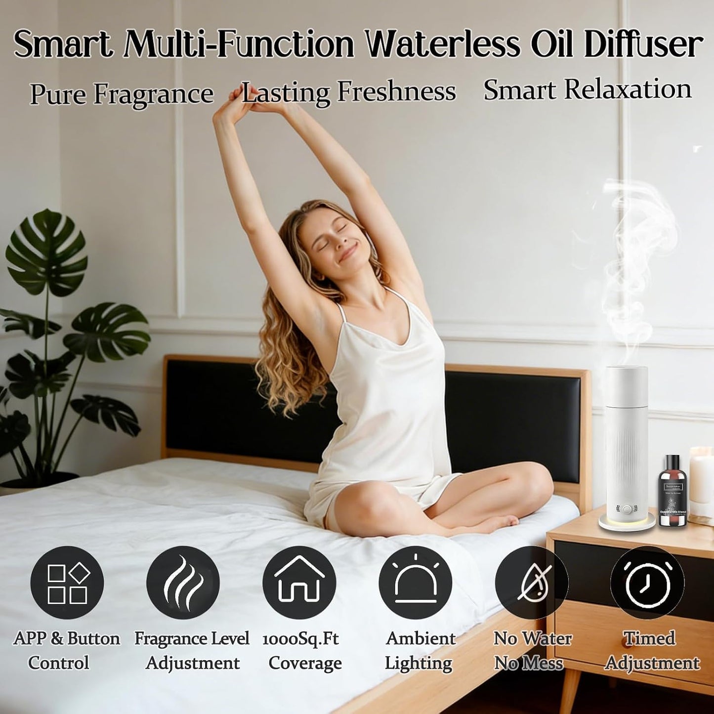 Waterless Essential Oil Diffuser, Scent Air Machine for Home with Hotel Scent Oil, Covers Up to 1000 Sq.Ft, Adjustable Mist & Timer, Hotel and Commercial Use
