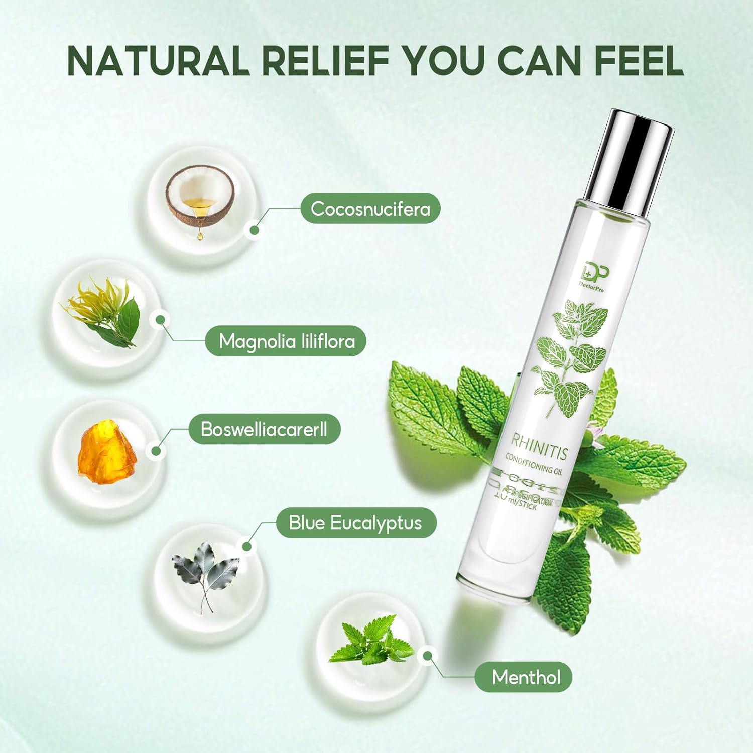 DoctorPro Non-Greasy Nasya Nasal Oil, Roll-On Design Natural Essential Oil Helps Ease Breathing, Relief from Allergic Rhinitis, Sinus Infection, Dry & Stuffy Nose (2PCS)