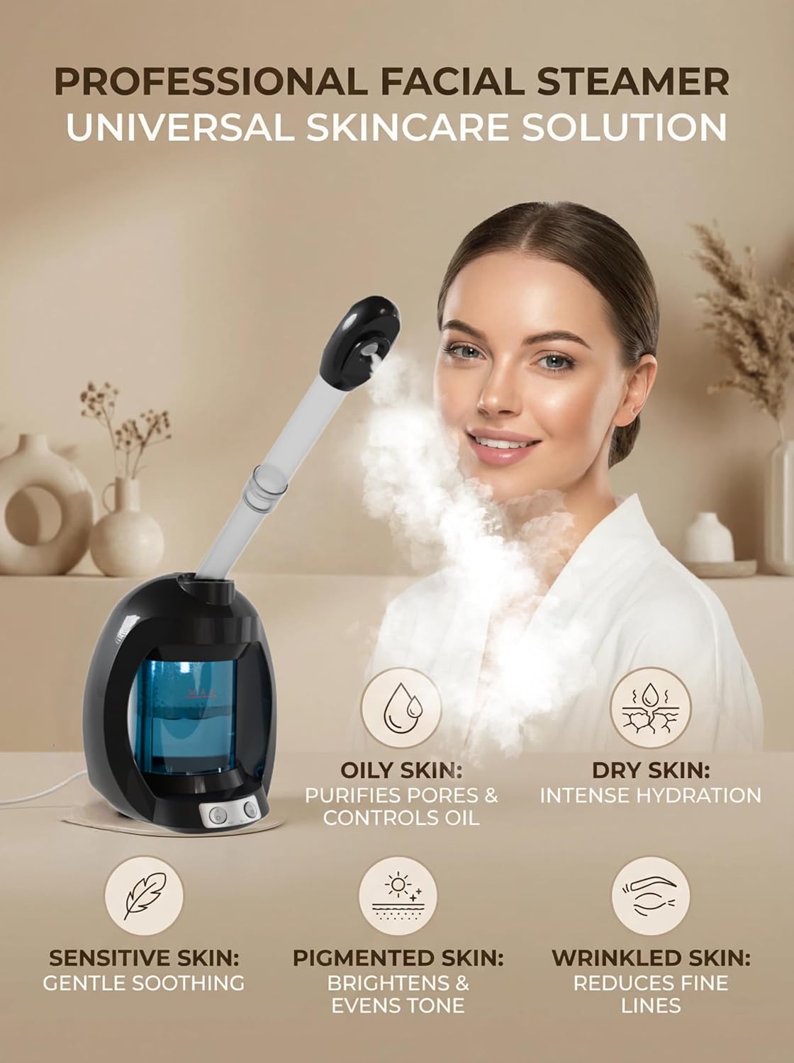 Facial Steamer-Nano Ionic Face Steamer for Facial Deep Cleaning, Vaporizador Steamer for Esthetician, Professional Facial Steamer for Home Facial Spa. (Black)