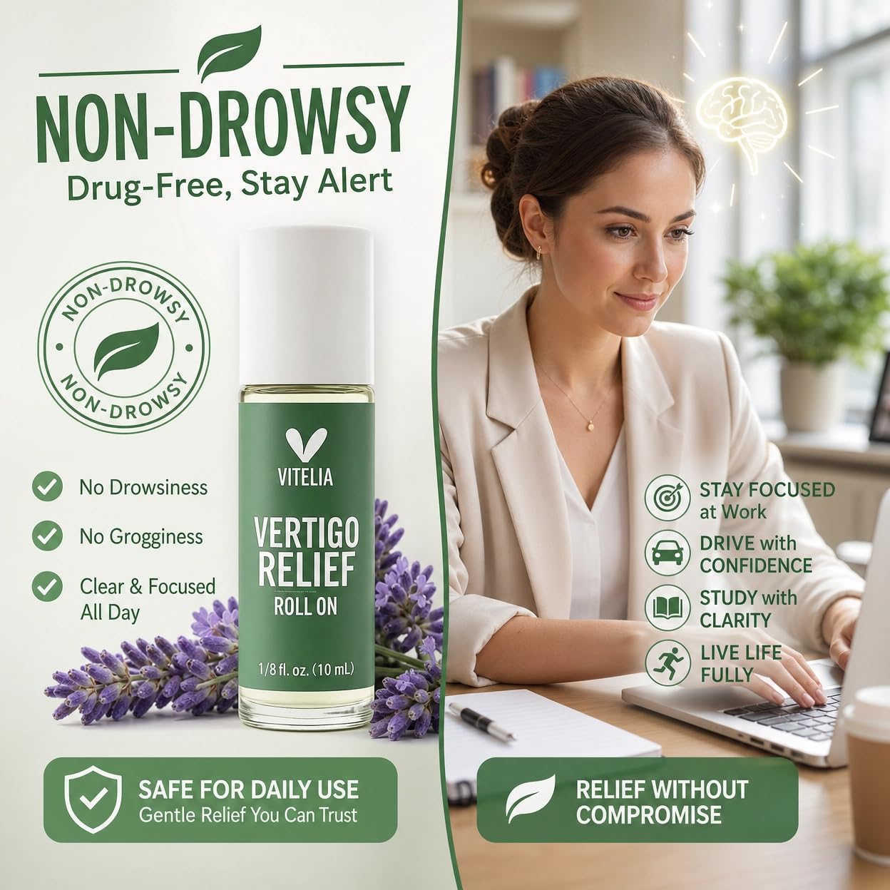 Vertigo Relief Anti-Dizzy Roll On – Botanical Essential Oil Blend for Balance Support, Non-Drowsy, Portable Anti-Dizzy Comfort, Easy Apply for Daily Use, 10ML (2PCS)