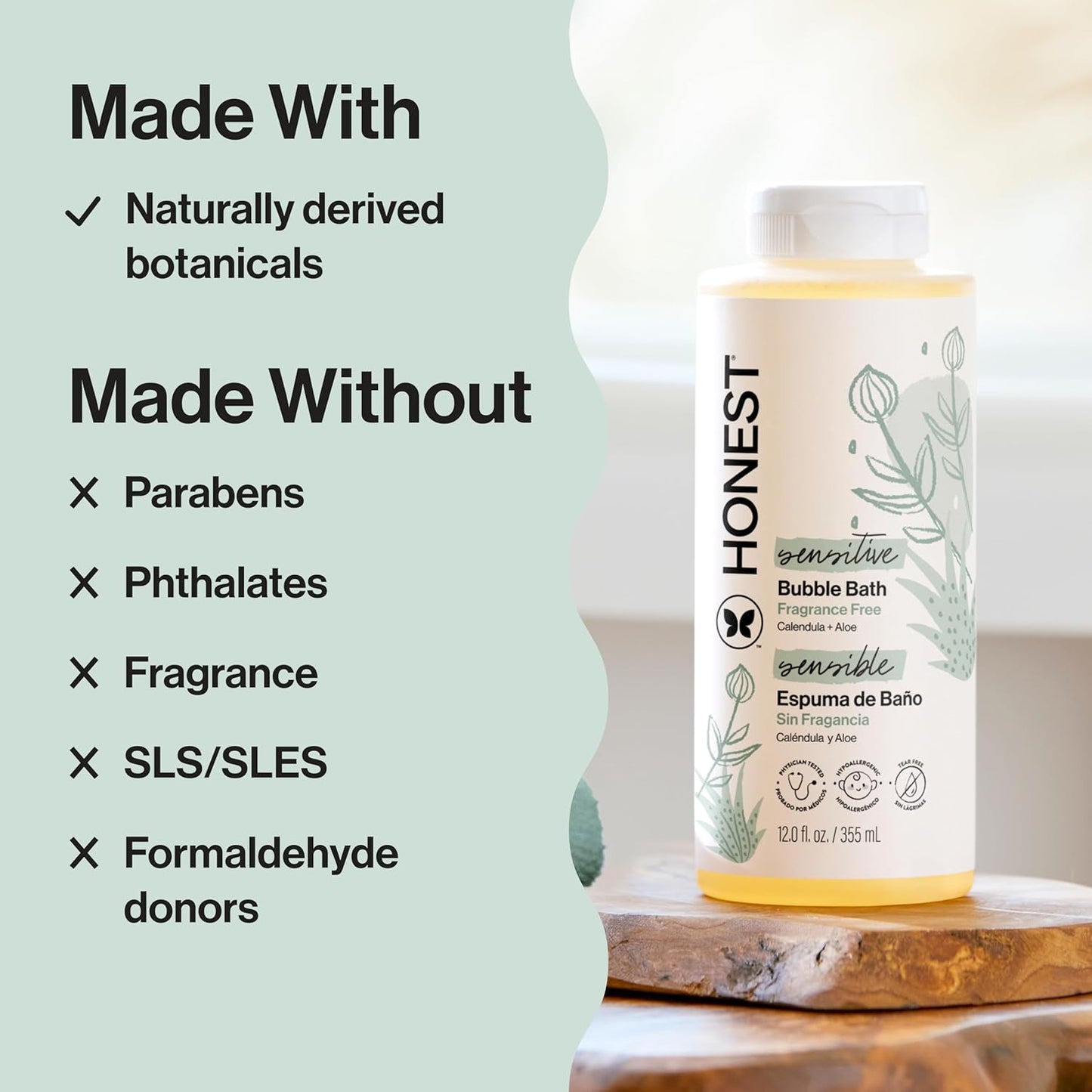 The Honest Company Foaming Bubble Bath Gentle for Baby, Naturally Derived, Tear-free, Hypoallergenic, Fragrance Free, Sensitive, 12 fl oz
