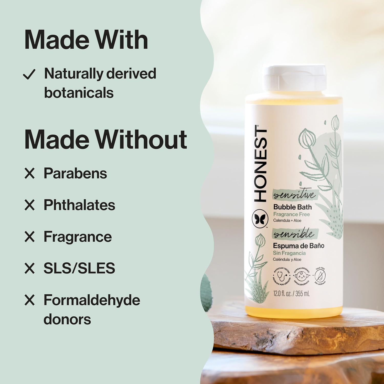 The Honest Company Foaming Bubble Bath Gentle for Baby, Naturally Derived, Tear-free, Hypoallergenic, Fragrance Free, Sensitive, 12 fl oz