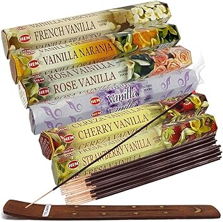 Hem Incense Sticks Variety Pack #18 and Incense Stick Holder Bundle with 6 Vanilla Fragrances