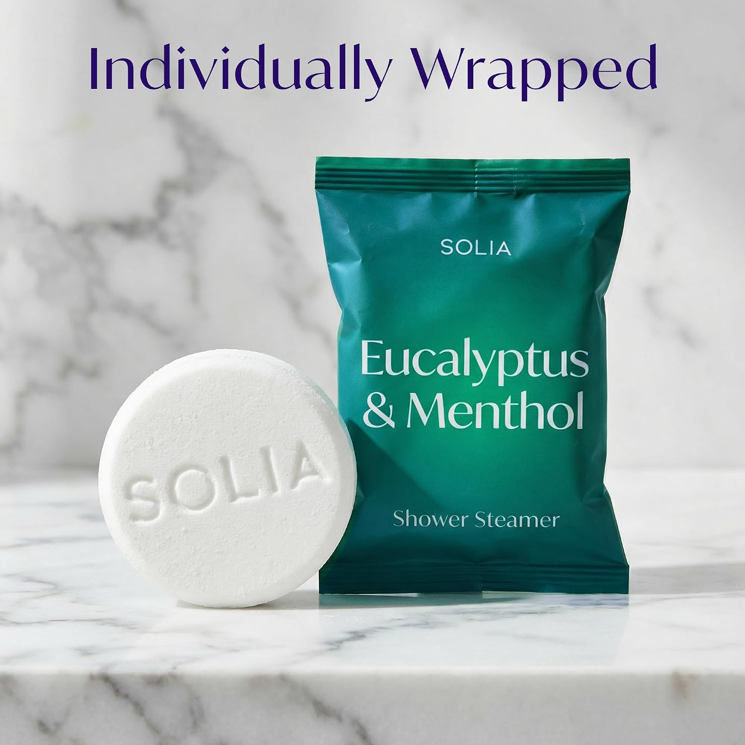 Solia Congestion Eucalyptus & Menthol Natural Shower Steamers - Patent-Pending - Real Essential Oil Menthol Tablets, Spa Steamers Aromatherapy, 7-Pack