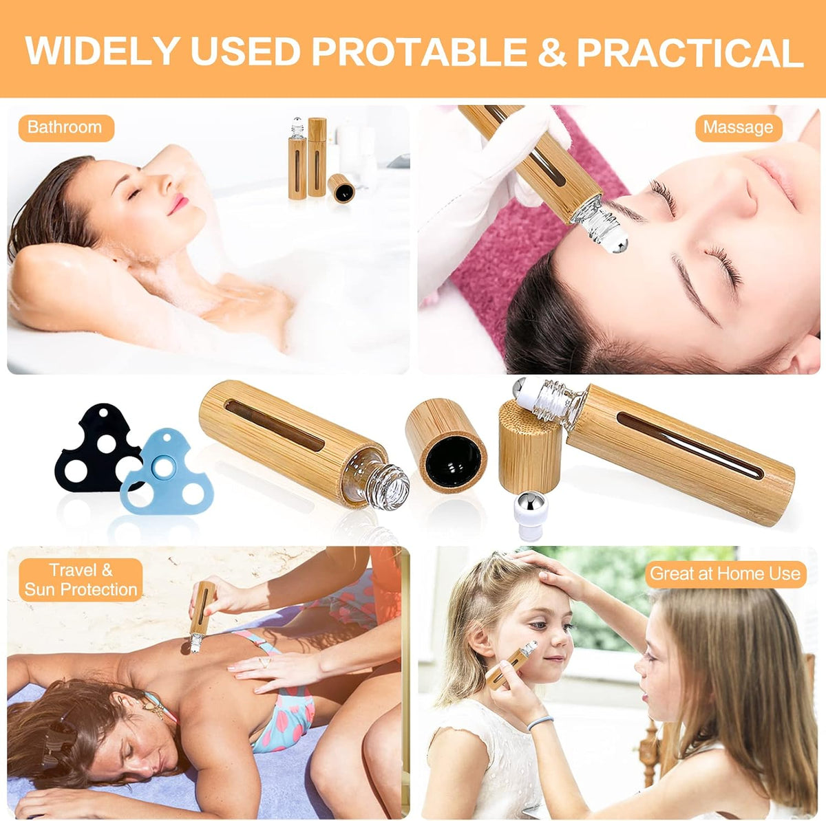 KALYLOC 12Pcs 10ml Bamboo Roll on Bottles for Essential Oils Refillable