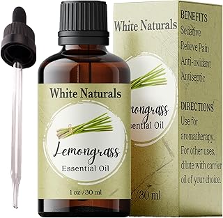 White Naturals Lemongrass Essential Oil 100% Pure and Natural, Therapeutic Premium Grade for Hair Nails and Skin, Aromatherapy Diffuser, Home and Travel, DIY