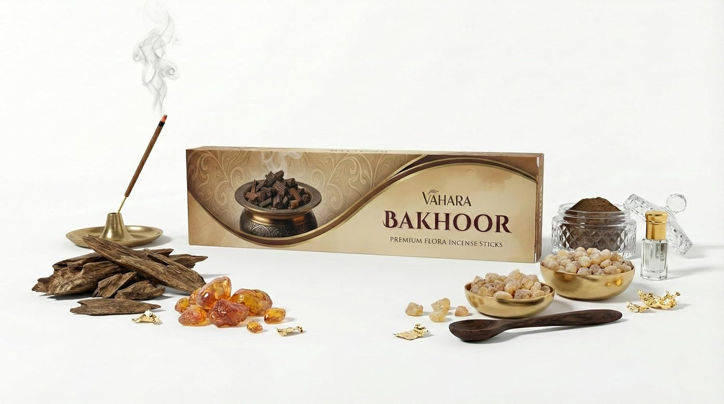 Premium Vahara Bakhoor Incense Sticks Oud, Resin & Amber Aroma for Home, Meditation, Relaxation, Prayer & Aromatherapy Long Burning Handcrafted Incense (100g)